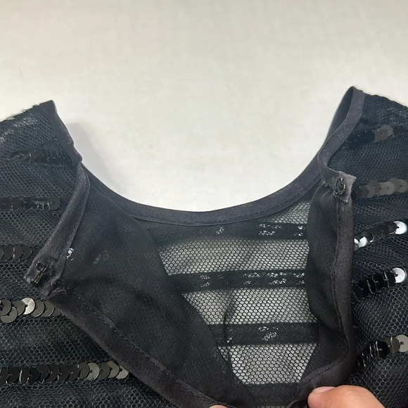 Carolina Herrera Black Sequin Sheer Stripe Cocktail Midi Dress Size 4 Formal - Picture 14 of 15